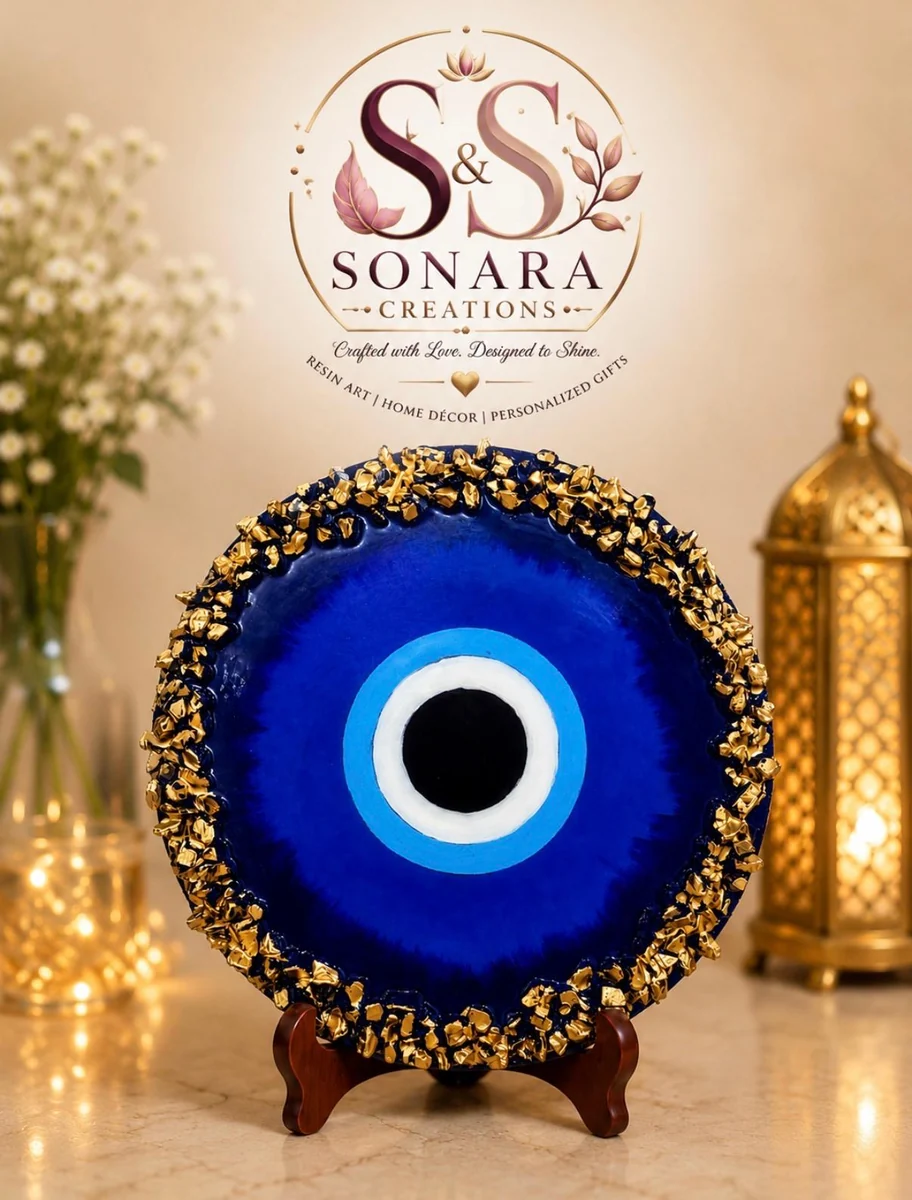 Blue resin evil eye décor