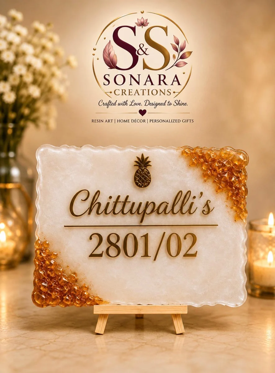 Personalised white and gold resin name plate