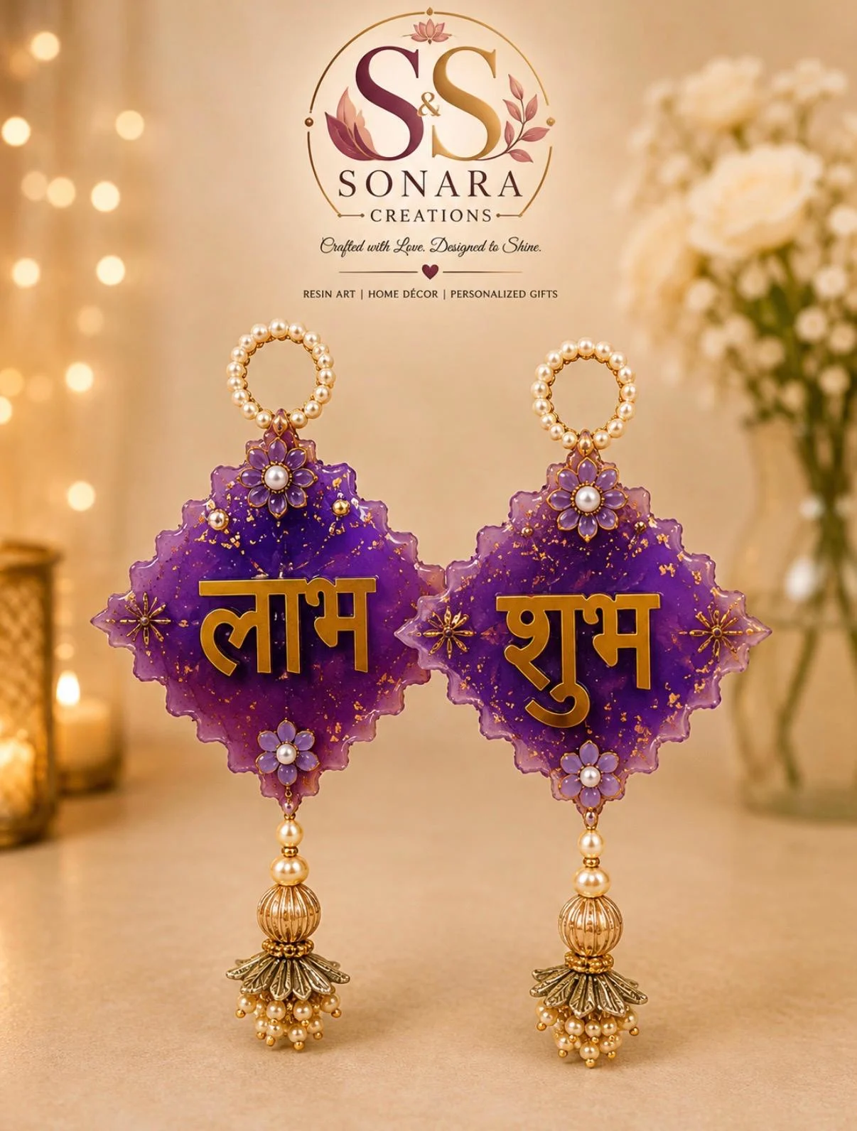 Purple resin Shubh Labh hanging
