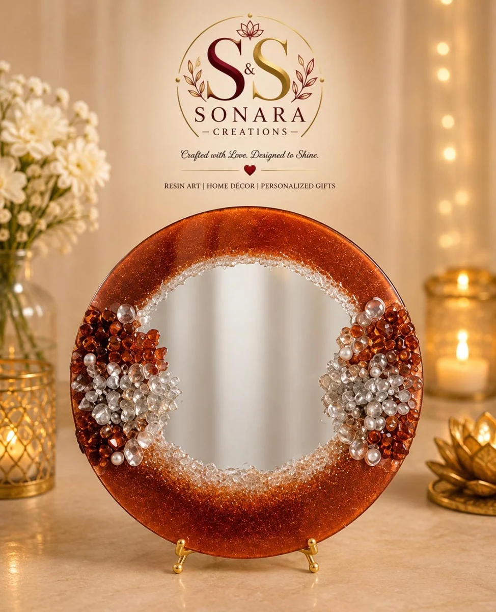 Round handcrafted resin mirror