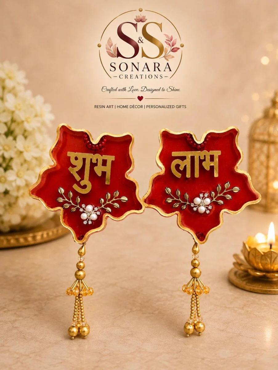Red resin Shubh Labh hanging