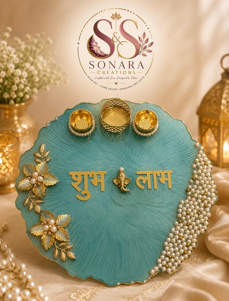 Sea green resin pooja thali