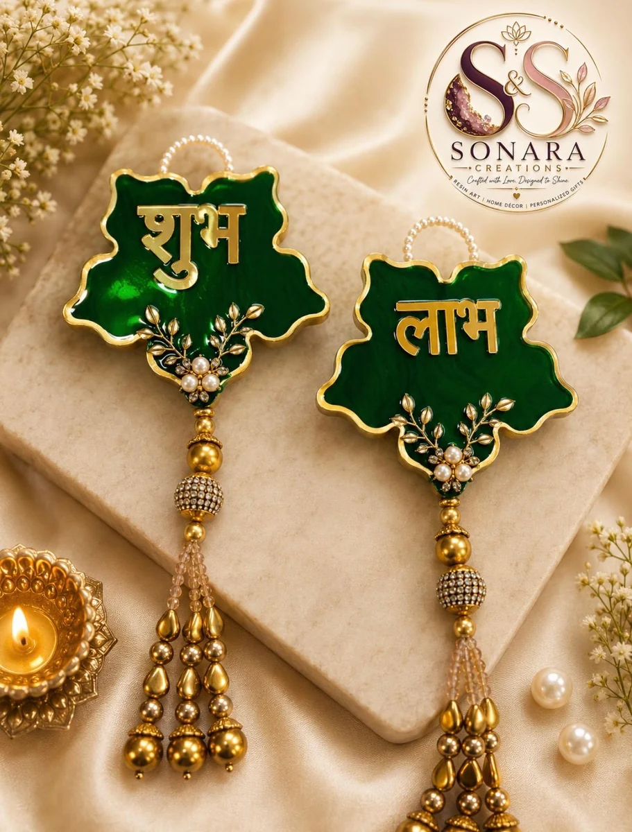 Green resin Shubh Labh hanging